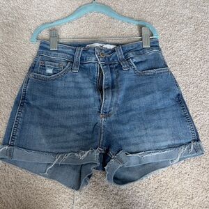 Hollister Blue Jean Shorts High-Waisted Rolled Cuffs